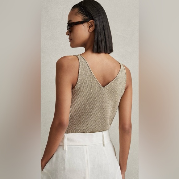 Reiss V-Neck Gold Knit Top - size small - Picture 2 of 11